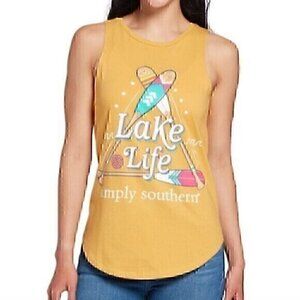NEW NWT SIMPLY SOUTHERN Lake Life Tank Mustard Yellow Graphic Preppy Cotton sz S